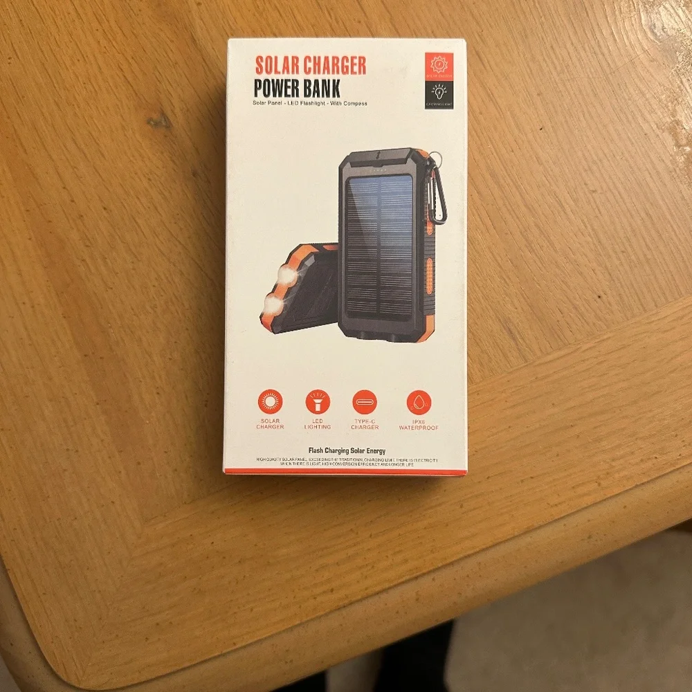 HXEternal Solar Charger Power Bank with Flashlight & Compass